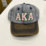 Pink “AKA” washed denim Hat