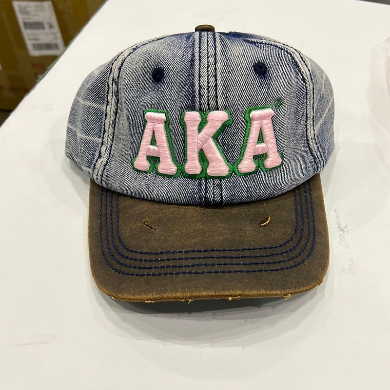 Pink “AKA” washed denim Hat