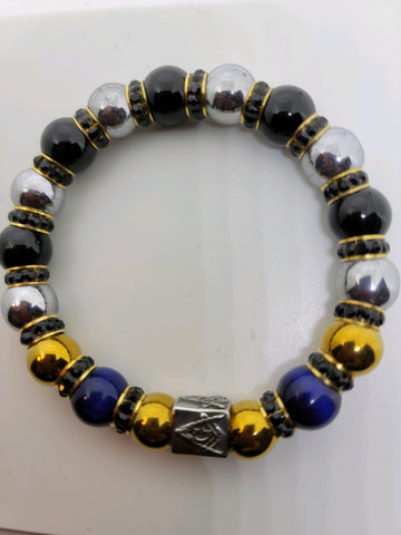 Mason Black and Hematite Bracelet With Blue Tiger