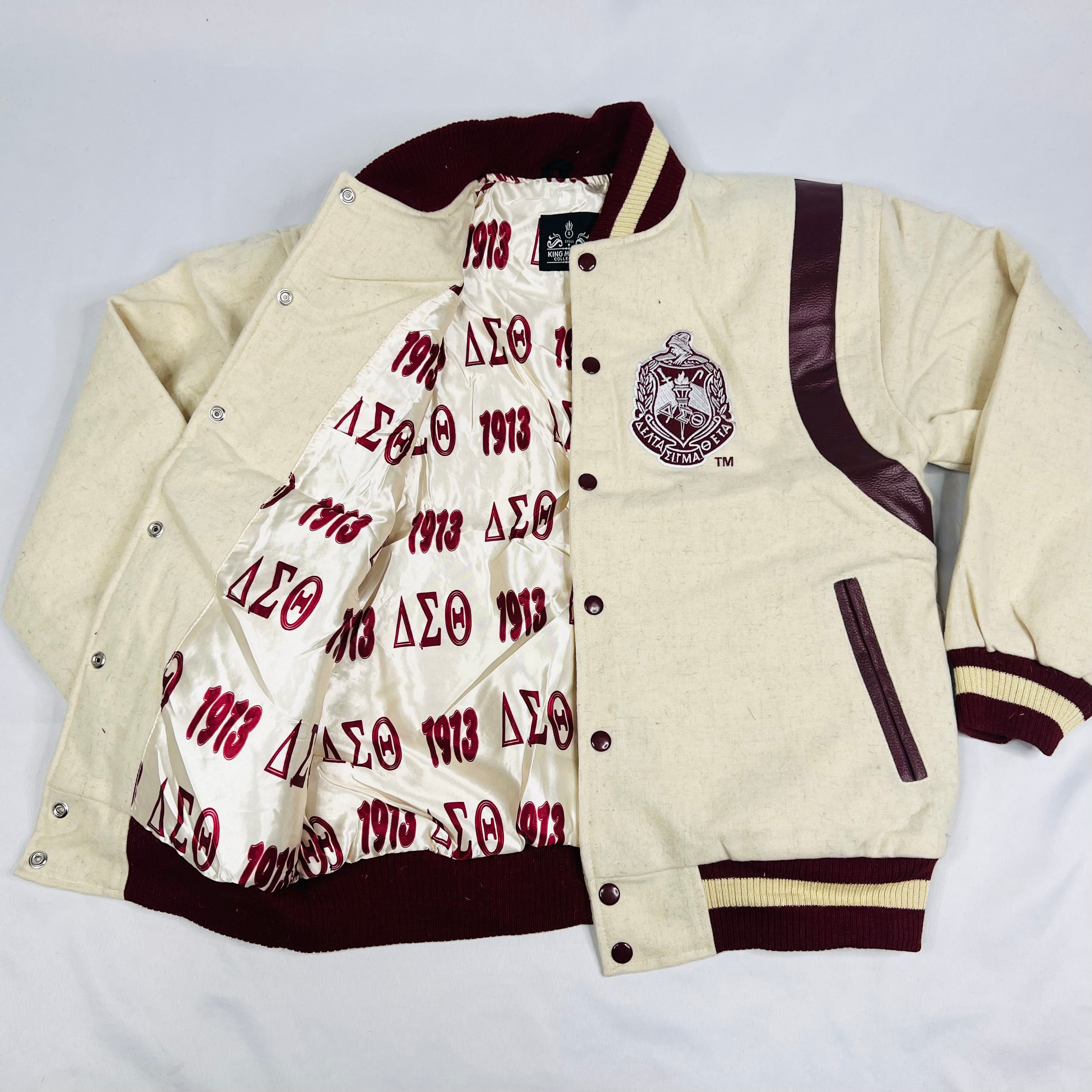 Delta Cream Wool and Crimson Leather Letterman Jacket