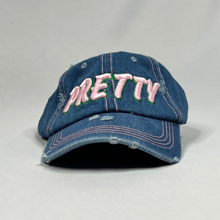 “PRETTY GIRL” Medium Wash Denim w/pink stitching Hat