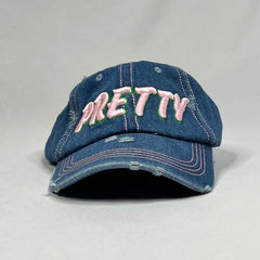 “PRETTY GIRL” Medium Wash Denim w/pink stitching Hat