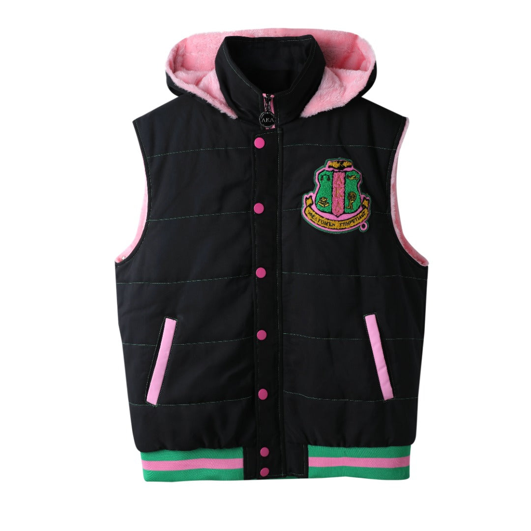 AKA Black Hooded Puffer Vest Sherpa Lining Read Description