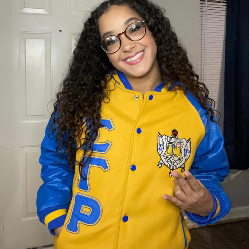 SGRho Gold Wool and Leather Letterman Jacket