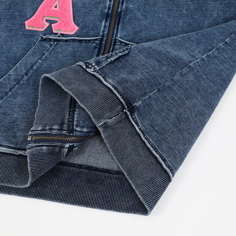 AKA Chenille Dark Washed Full Zip Denim Hoodie