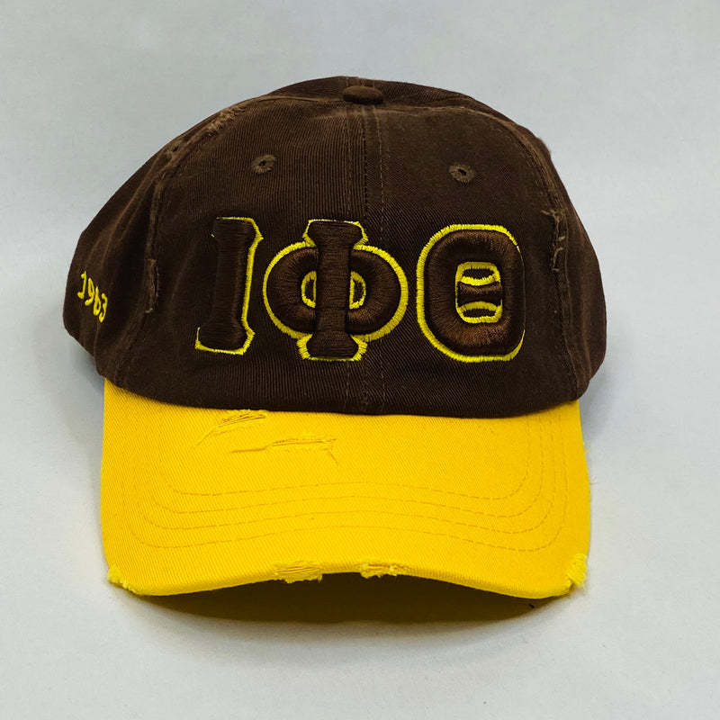 “ΙΦΘ” Iota Phi Theta Brown & Yellow Gold distressed hat