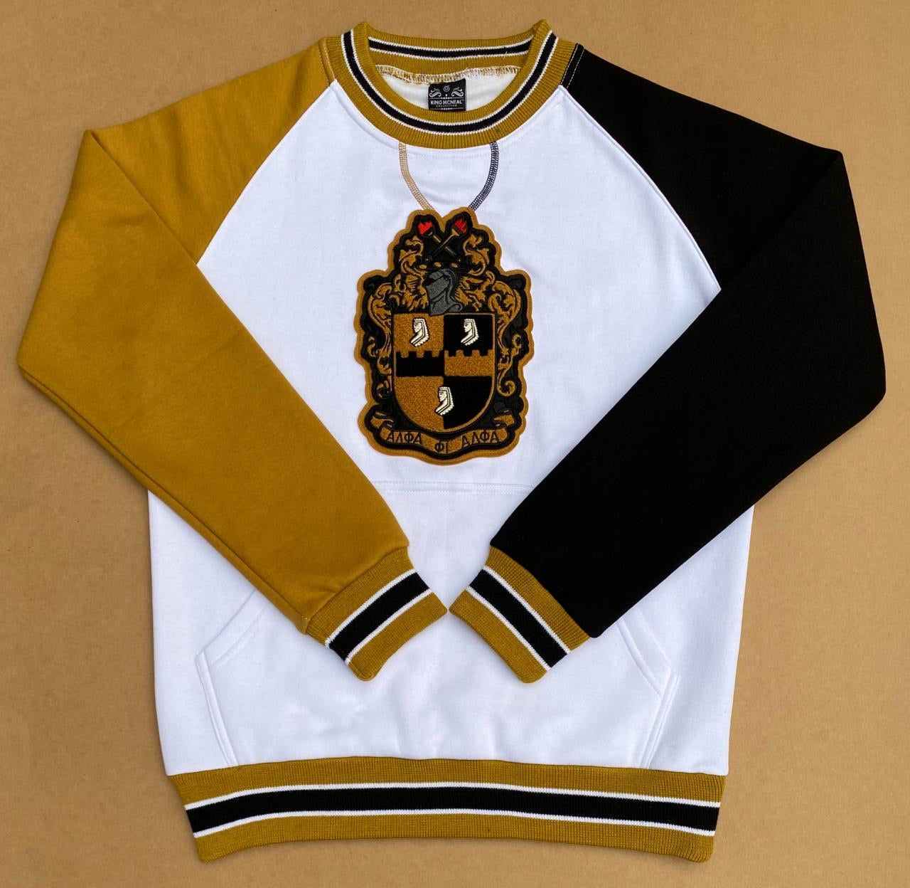 Alpha White Opposite Sleeve Crest Chenille Crewneck