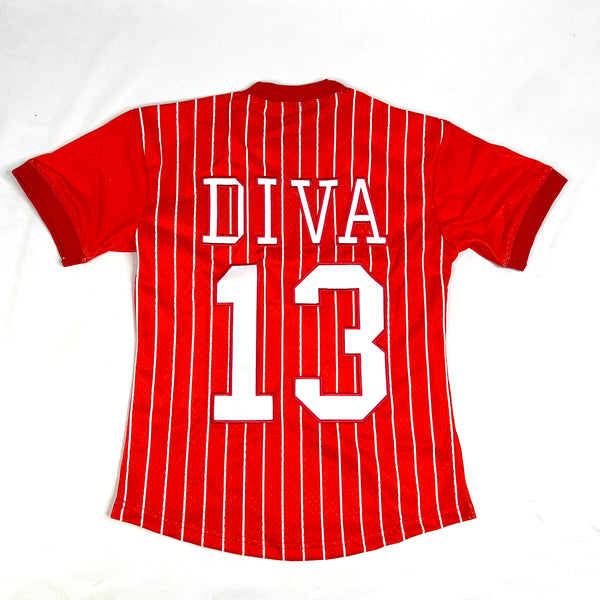 Delta Diva Red Pinstripe Baseball Jersey