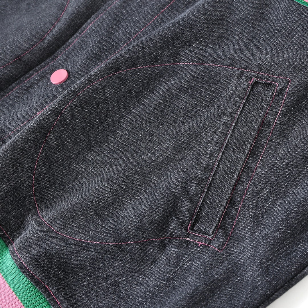 AKA Black Denim Bomber Jacket Read Description