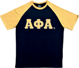 Premium Alpha Black And Old Gold Raglan Tshirt