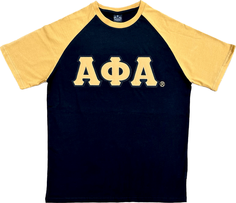 Premium Alpha Black And Old Gold Raglan Tshirt