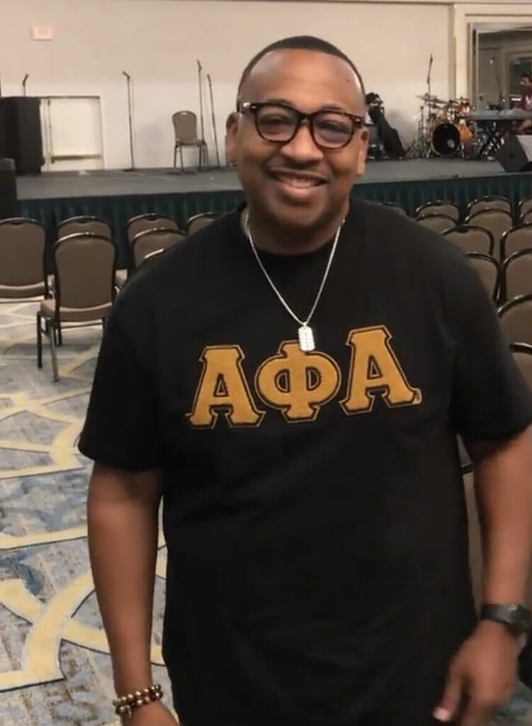 Premium Alpha Black Chenille Old Gold letter T-Shirt