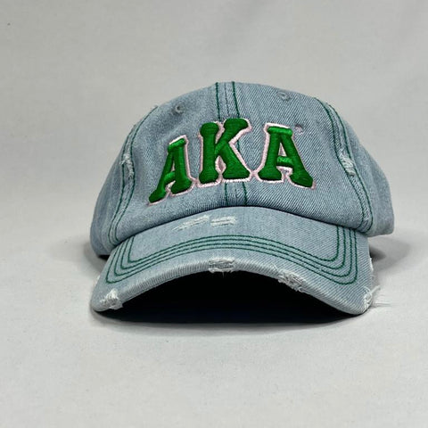 AKA Light Wash Denim w/green stitching Hat