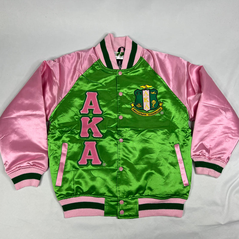 AKA Green Satin Bomber Jacket