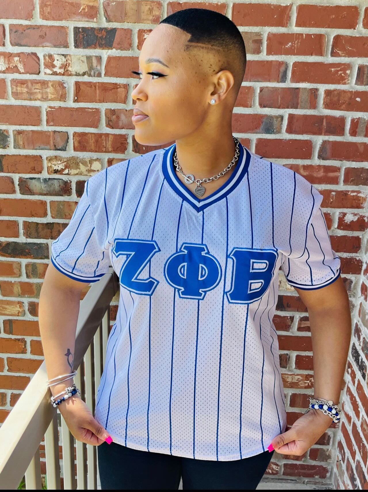 Zeta Phi Beta Blue Pinstripe Baseball Jersey M Zeta Phi Beta Blue Pinstripe Baseball Jersey M