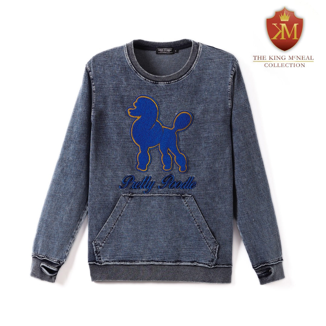 SGRho Chenille Poodle Denim Pocket Crewneck