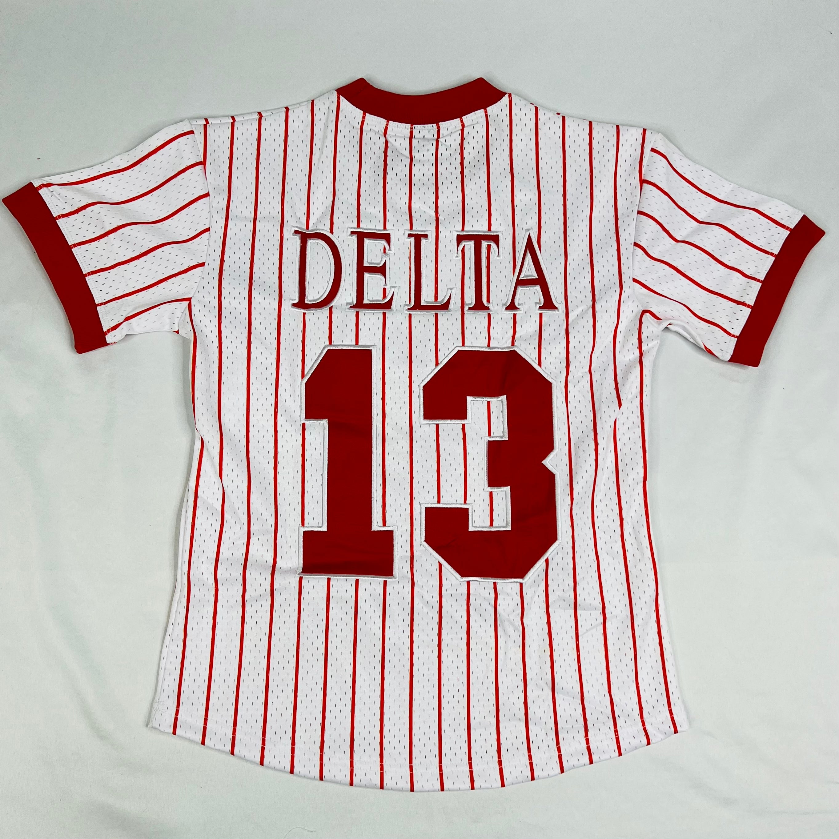 Delta White Pinstripe Baseball Jersey