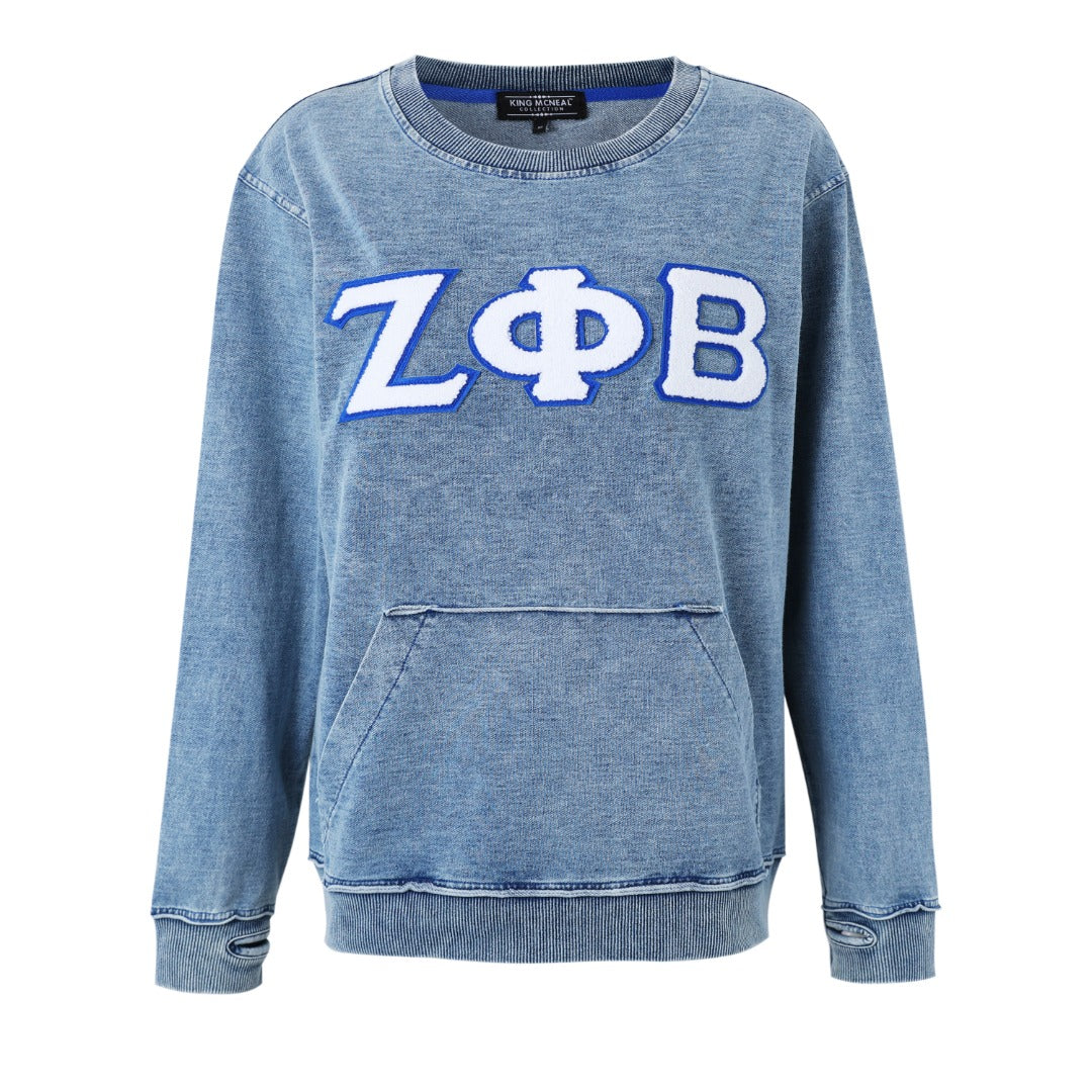 Zeta Denim Chenille Crewneck (Unisex Size)