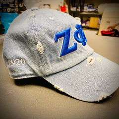 Light Denim Zeta Phi Beta Distressed Hat